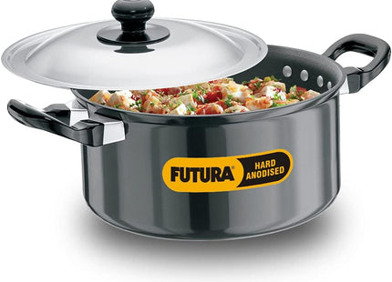 Hawkins Futura Hard Anodised Stewpot, Cook & Serve Pot, 2.25L & 5L Variants, Black