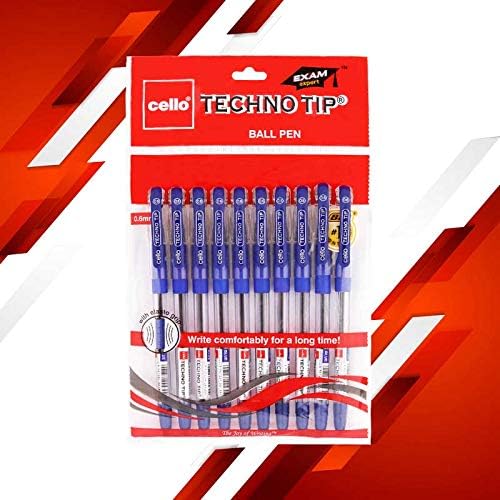 Cello Techno Tip Ball Pens Pack of 10 Blue Ink Smooth Writing Pens