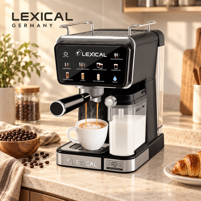 Lexical Germany Coffee Machine Automatic Espresso & Cappuccino Maker 20-Bar Pump , 500ml Milk Tank