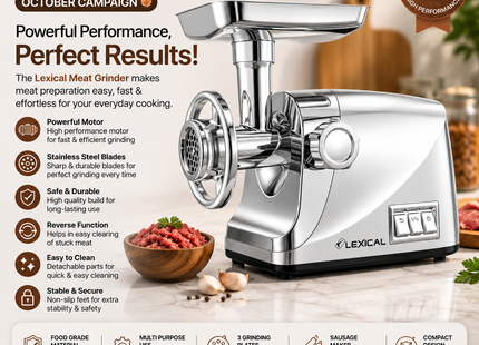Lexical 2000W Meat Grinder – Electric Food Mincer for Home Kitchen