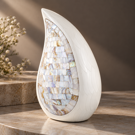 Royal Rapture Urn for ashes Cremation Memorial funeral Teardrop Jar Love Urns decorative Mother of Pearl Human Adult Child 12" Large (RT03)