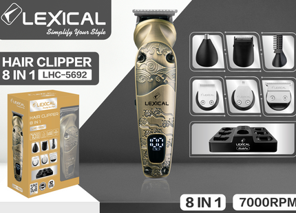 Lexical  Hair Clipper – 8-in-1 Rechargeable Hair & Beard Trimmer