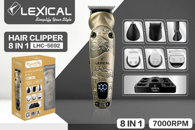 Lexical  Germany 8-in-1 Hair Clipper | Rechargeable Hair & Beard Trimmer | USB Type-C Charging