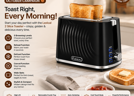 Lexical  2-Slice Toaster – 900W Bread Toaster for Home Kitchen