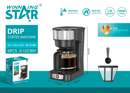 Winning Star Automatic Coffee Machines Collection | Drip Coffee Machine 1.5L / up to 12 cups 950W EU Plug Silver, Drip Coffee Machine 1.5L / up to 12 cups 950W UK Plug Silver | Models ST-9740, ST-9740 | Espresso Maker | Coffee Maker | Cappuccino...
