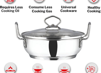 Vinod Stainless Steel Kadai with Glass Lid