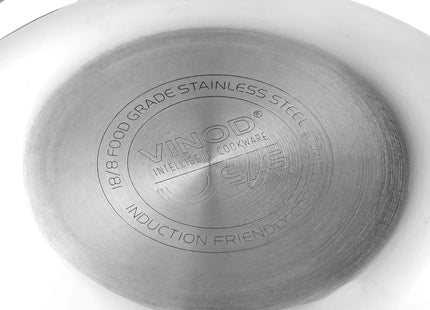 Vinod Platinum Triply Stainless Steel Deep Kadai with Lid Heavy Duty Tri-Ply SS Kadhai Induction & Gas Compatible Even Heat Distribution Mirror Finish | Sizes: 26cm, 28cm, 30cm