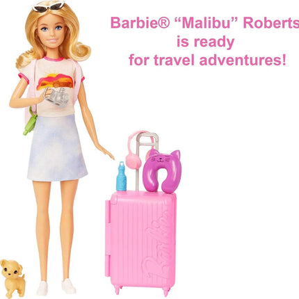 Barbie Chelsea Travel Set – Small Doll with Puppy, Pet Carrier, Opening Backpack & 6 Accessories (Brunette/Red Hair) – HJY18