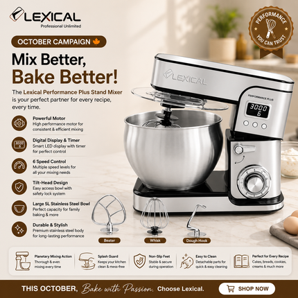 Lexical Germany 3-in-1 Stand Mixer | 7L & 12L Stainless Steel Bowl | 6 Speed Settings | EU Plug