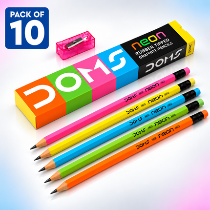 DOMS Graphite Pencils Pack of 10 Smooth Writing Pencils for School Drawing and Sketching