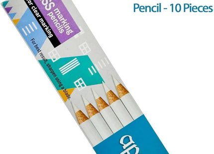 Apsara Glass Marking Pencils Pack of 10 White OR Blue Marking for Glass, Metal, Leather & Smooth Surfaces ,Clear Smooth & Precise Marking