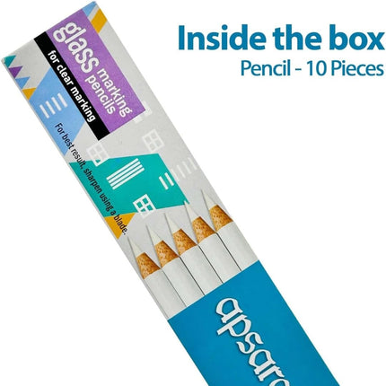 Apsara Glass Marking Pencils Pack of 10 White OR Blue Marking for Glass, Metal, Leather & Smooth Surfaces ,Clear Smooth & Precise Marking
