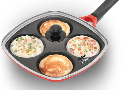 Hawkins 30 cm Nonstick Mini Uttapam Pan with Glass Lid, Multi Snack & Pancake Maker, Red