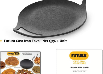 Hawkins Futura 24 cm Cast Iron Tawa, Pre-Seasoned Roti Tava, Black