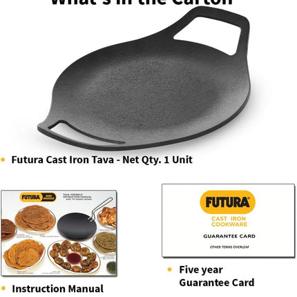 Hawkins Futura Cast Iron Tawa 24cm Pre Seasoned Naturally Non Stick Roti Chapati Griddle