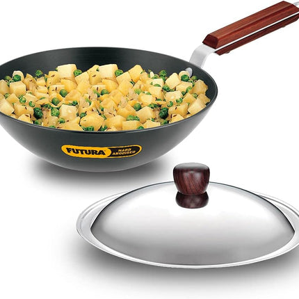 Hawkins Futura 2.5L Hard Anodised Deep Fry Pan Kadai with Stainless Steel Lid