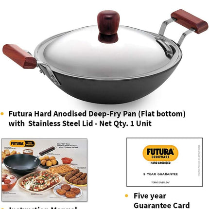 Hawkins Futura Hard Anodised Deep Fry Pan 2.5L 3.75L 5L 7.5L Stainless Steel Lid