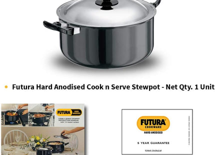 Hawkins Futura Hard Anodised Stewpot, Cook & Serve Pot, 2.25L & 5L Variants, Black