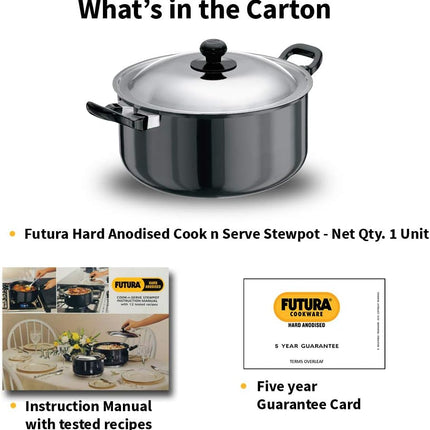Hawkins Futura Hard Anodised Stewpot 2.25L and 5L Aluminium Cookware with Lid