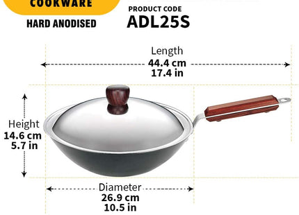 Hawkins Futura Hard Anodised Deep-Fry Pan (Kadhai), Long Handle, with Stainless Steel Lid, Black