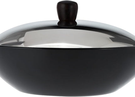 Hawkins Futura Hard Anodised Deep Fry Pan Collection – 2.5L, 3.75L, 5L & 7.5L Flat Bottom Kadai with Stainless Steel Lid, Black
