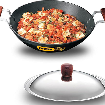 Hawkins Futura Hard Anodised Deep Fry Pan 2.5L 3.75L 5L 7.5L Stainless Steel Lid