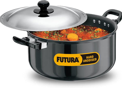Hawkins Futura Hard Anodised Stewpot, Cook & Serve Pot, 2.25L & 5L Variants, Black
