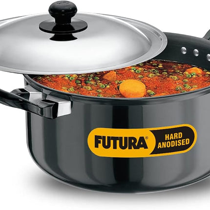 Hawkins Futura Hard Anodised Stewpot 2.25L and 5L Aluminium Cookware with Lid