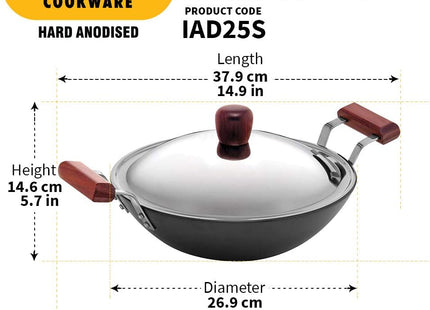 Hawkins Futura 2.5L Hard Anodised Deep Kadai with Lid, Induction Compatible Nonstick Fry Pan, Black