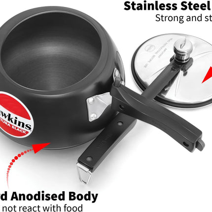Hawkins Contura Hard Anodized Pressure Cooker 1.5L to 6.5L Curved Body Energy Efficient Cooker