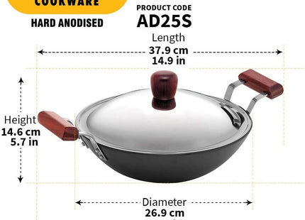 Hawkins Futura Hard Anodised Deep Fry Pan Collection – 2.5L, 3.75L, 5L & 7.5L Flat Bottom Kadai with Stainless Steel Lid, Black