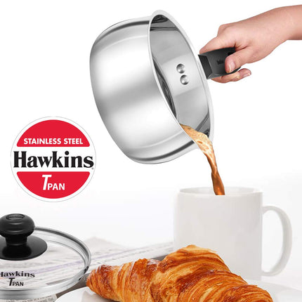 Hawkins Stainless Steel TPan 1L 1.5L 2L Saucepan with Glass Lid for Induction and Gas
