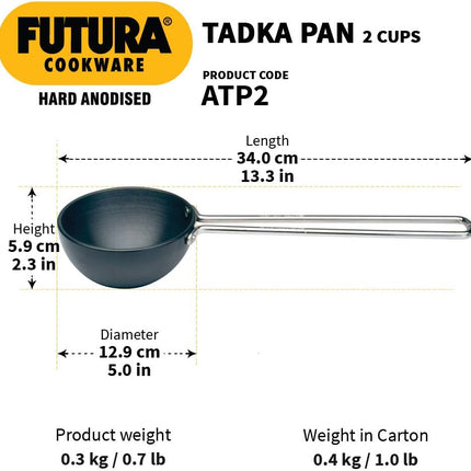 Hawkins Futura Hard Anodised Tadka Pan Gas Stove Kadai Tava  Indian Tempering Spices Seasoning Frying Chhonk Long Handle 1 Cup 2 Cup Sizes