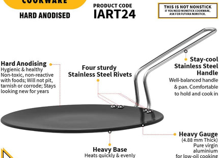 Hawkins Futura 24 cm Hard Anodised Tava, Induction & Gas Compatible Tawa, Black