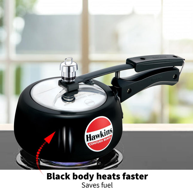 Hawkins Contura Hard Anodized Pressure Cooker – Curved Body, Energy Efficient, Gas & Electric Stove Compatible | 1.5L to 6.5L