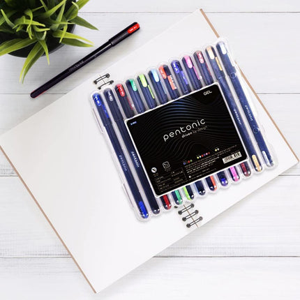 Pentonic Multicolor Gel Pen With Hard Box Case (0.6 mm 1.0 mm, 12 Pcs Set), Pack Of 1