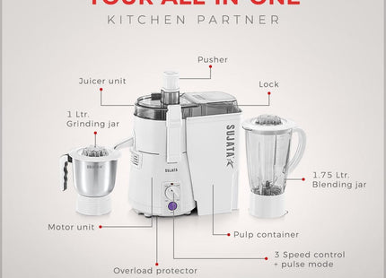 Sujata Powermatic Plus 900W odšťavňovač, mixér a mlýnek na koření Heavy Duty