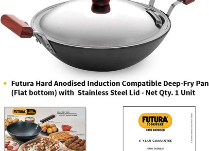 Hawkins Futura 2.5L Hard Anodised Deep Kadai with Lid, Induction Compatible Nonstick Fry Pan, Black