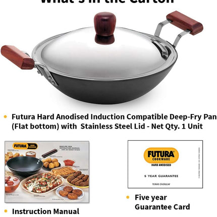 Hawkins Futura 2.5L Hard Anodised Deep Kadai with Lid Induction Gas Compatible