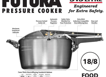 Hawkins Futura 5.5 Litre Induction Pressure Cooker, Stainless Steel Inner Lid Cooker, Silver
