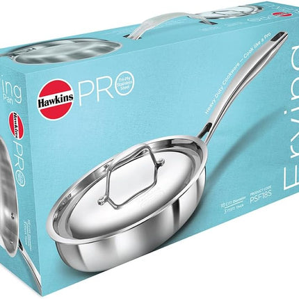 Hawkins Pro Tri Ply Stainless Steel Cookware Fry Pan Kadhai Lid Induction Gas Oven Safe