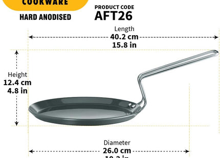 Hawkins Futura Hard Anodised Flat Tava 22 cm & 26 cm, Thick Base Roti Tawa with 4.06 mm and 4.88 mm Thickness, Black