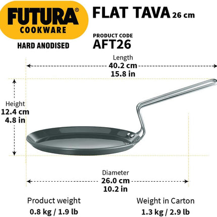 Hawkins Futura Hard Anodised Flat Tava 22cm and 26cm Aluminium Griddle for Roti Dosa Paratha