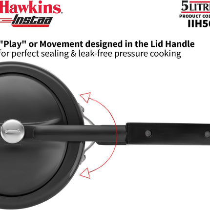 Hawkins Instaa Hard Anodised Pressure Cooker 3L 5L Induction Compatible Inner Lid Black Cooker