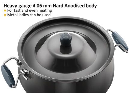 Hawkins Futura BigBoy Biryani Handi, Hard Anodised Cook & Serve Pot with Lid, Black