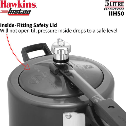 Hawkins Instaa Hard Anodised Pressure Cooker 3L 5L Induction Compatible Inner Lid Black Cooker