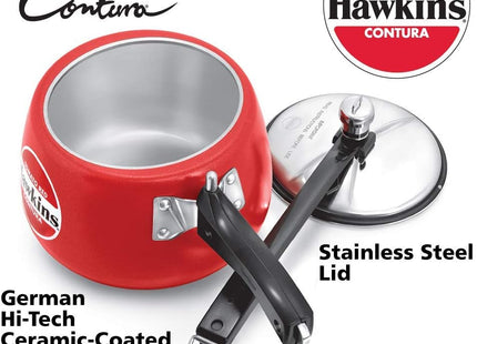 Hawkins Contura 3L 5L Ceramic Coated Pressure Cooker, Inner Lid Handi Cooker, Color Variants(Apple Green,Mustard Yellow,Tomato Red)