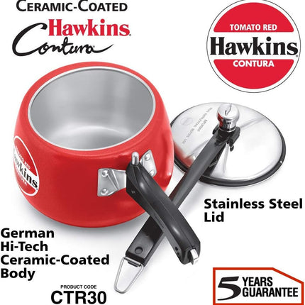 Hawkins Contura Ceramic Pressure Cooker 3L 5L Inner Lid Cooker Apple Green Yellow Red