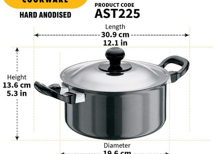 Hawkins Futura Hard Anodised Stewpot, Cook & Serve Pot, 2.25L & 5L Variants, Black