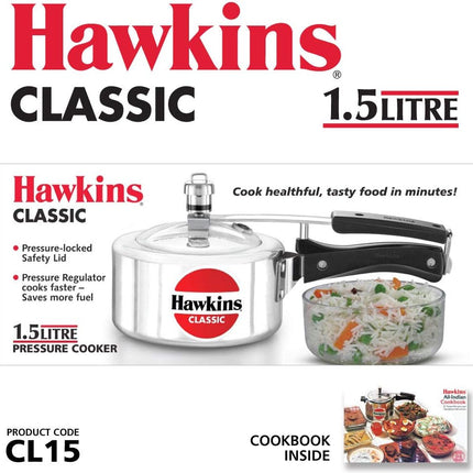Hawkins Classic Aluminium Pressure Cooker 1.5L to 10L Silver Cooker with Pressure Regulator